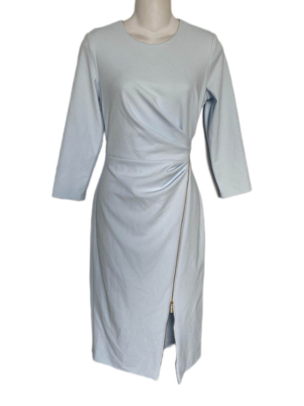 Calvin Klein Light Blue Sheath Dress with Front Zip Detail